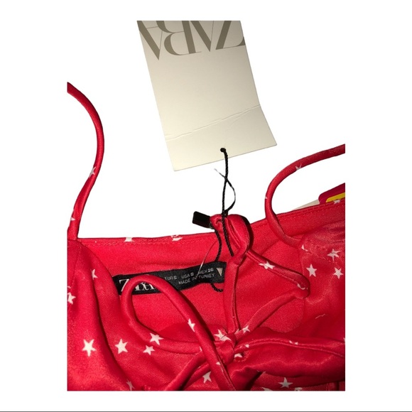 Zara red retro satin silk look stars lace-up spaghetti strap bodysuit size Large - Picture 6 of 14
